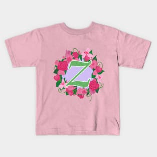 Monogram Z, Personalized Floral InitiaI Kids T-Shirt